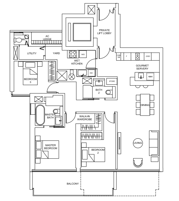 Condominium - Marina Bay Residence 3 Bedrooms + Balcony for Sale